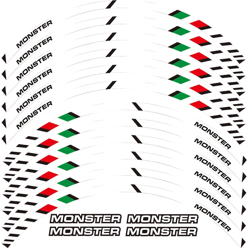 High quality 12 X Thick Edge Outer Rim Sticker Stripe Wheel Decals FIT for all DUCATI MONSTER 695 696 796 1100 1100S 797 821 795