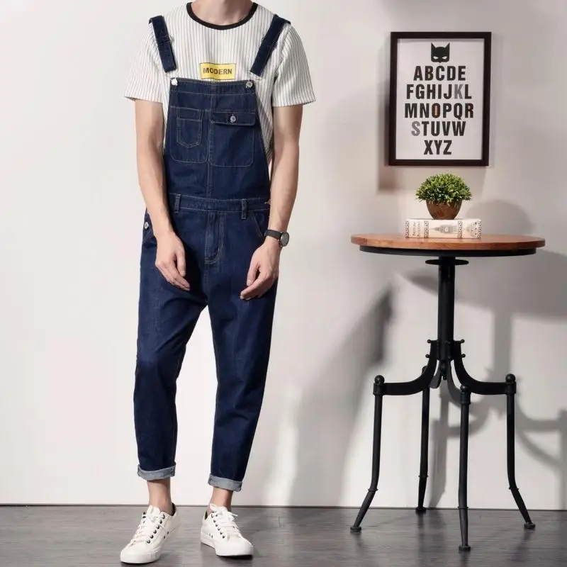 

Idopy Men`s Bib Denim Overalls Multi-Pockets Japanese Style Suspender Young Man Denim Pants Coveralls