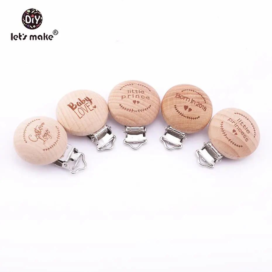 Let's Make Pacifier Clip 50pc Round Wooden Engrave Customizable Personalise Wooden Dummy Clip Accessory Baby Teether 29*35mm