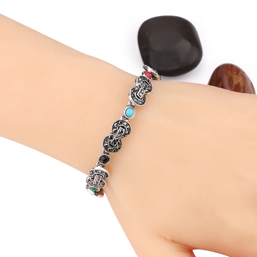 Kinel Brand Bohemia 8 Words Statement Bracelets Bangles For Women Silver Color Vintage Jewelry