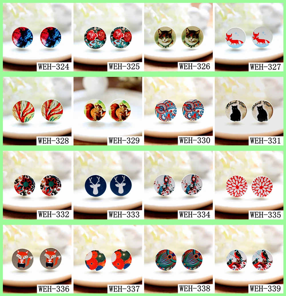 

20PCS (WEH-324-339)16mm Photo Wood Laser Cut Cabochon to make Rings, Earrings, Bobby pin,Necklaces, Bracelets