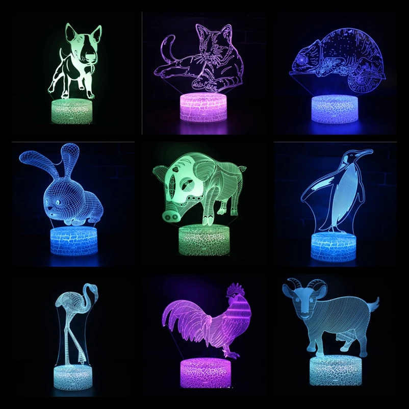 Cats Dogs And Rabbits Christmas 3d Lights Children's Room Decoration 3d Nightlight Lovely Cartoon Children's Toys 3d lamp