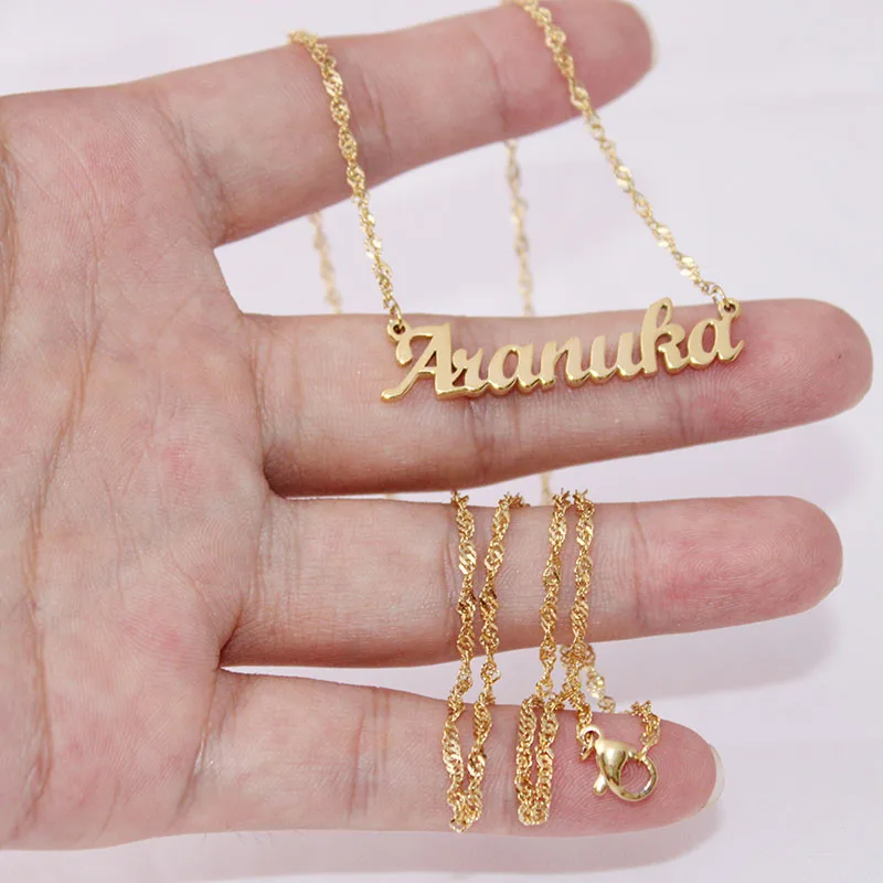 Personalized Custom Gold Color Stainless Steel Name Necklace Pendant Nameplate Necklace With Twisted Chain
