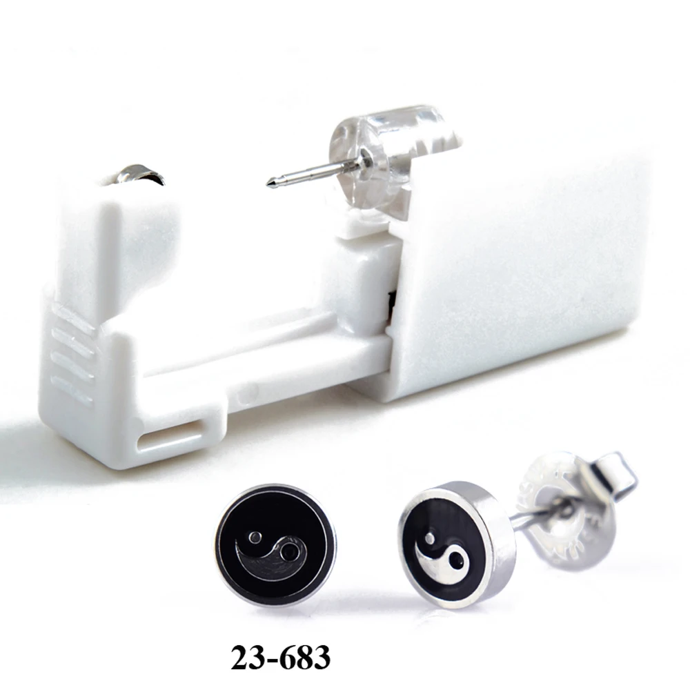 1pc Disposable Safe No Pain Sterile Logo Ear Stud Earring Stude Piercing Gun Piercer Tool Kit Machine Kit Earring Units Jewelry