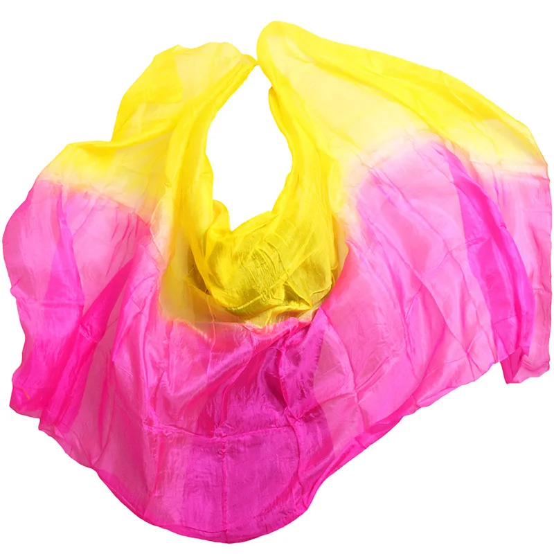 100% Silk Belly Dance Veil Belly Dance Shawl Scarf Rose+Yellow Color Belly Dance Practice Performance Silk Veil 250/270*114 cm