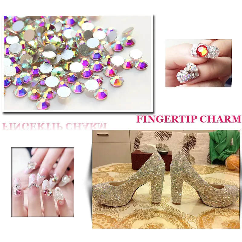 Aquamarine AB Flat Back Non Hotfix Rhinestone Glitter Nail Stones, 3d Nail Rhinestone Phones DIY Decorations Supplies SS4-SS30