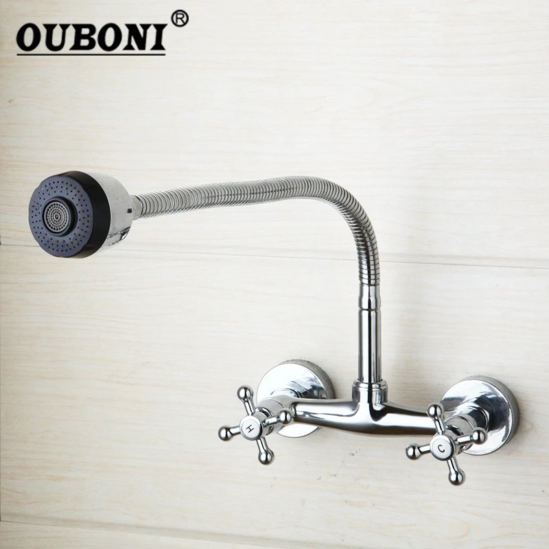 

OUBONI Chrom Polish Flexible 360 Swivel Kitchen Mixer Taps Hot and Cold Water Mixer Tap Stainless Steel Single Hole Faucet