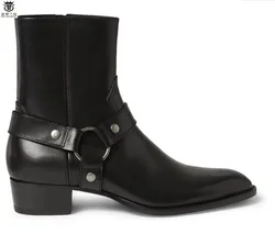 FR.LANCELOT 2020 Chelsea boots men black leather boots metal  real Leather ankle booties high top zip up men boots