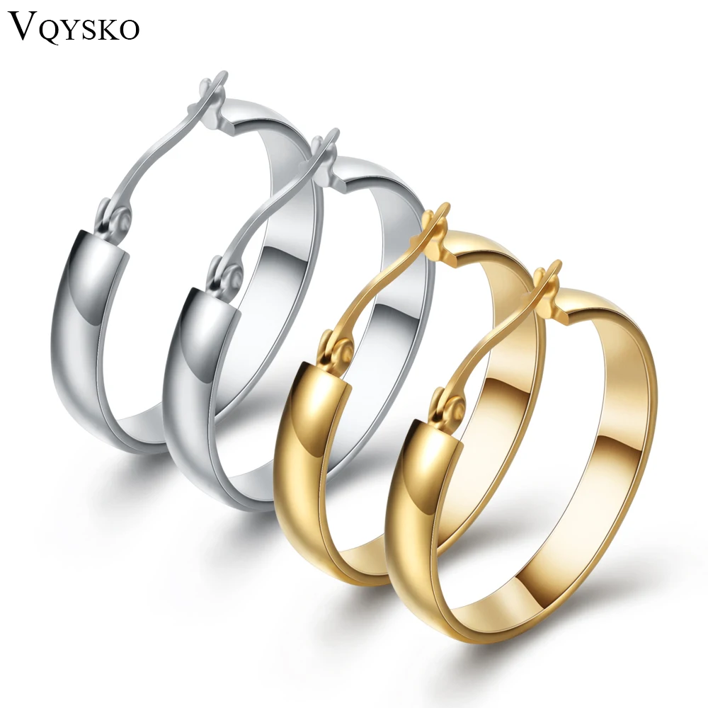 Brand Earrings For Women Fashion Jewelry Gift Wholesale Trendy 2 Colors Gold Color Stainless Steel Hoop Earrings