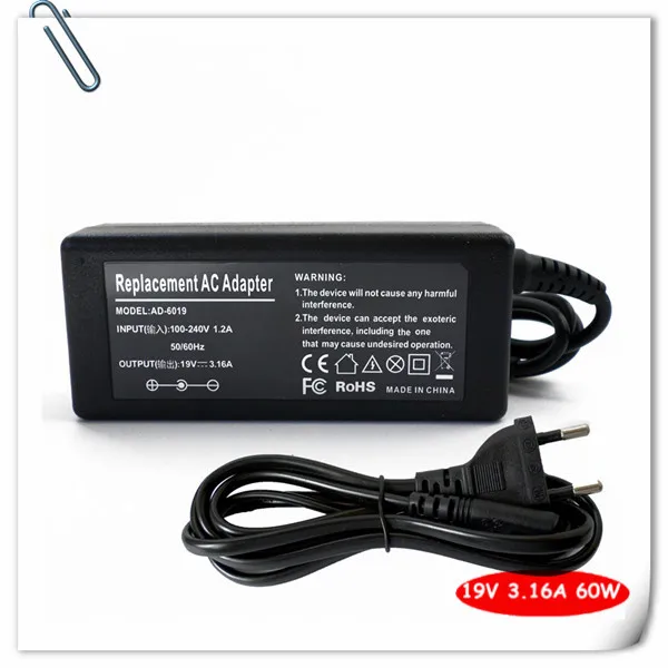 AC Adapter Charger for Samsung 19V 3.16A AD-6019 630 680 820 850 X05 X10 P30 NP-E352 AD-6019R Notebook Power Supply Cord 60w