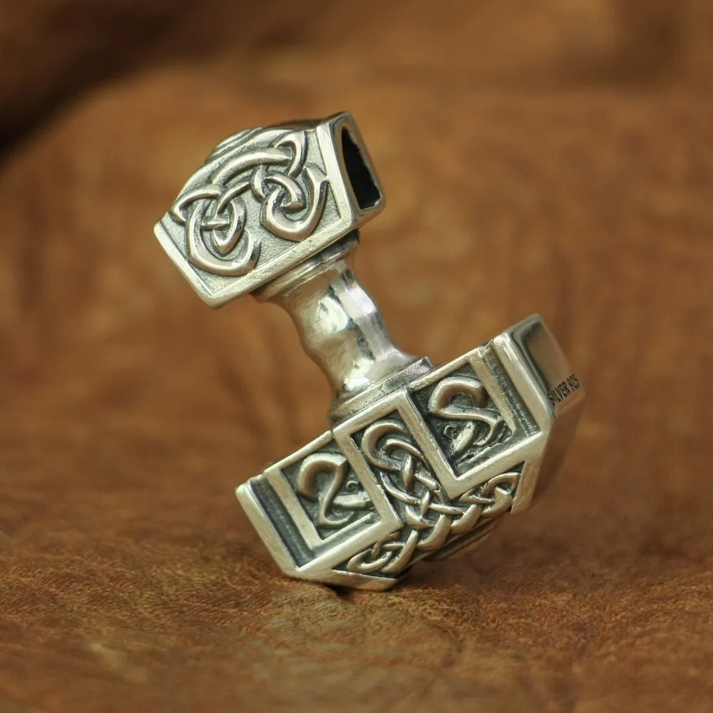 LINSION 925 Sterling Silver High Details Thor\'s Hammer Mens Biker Punk Pendant TA137