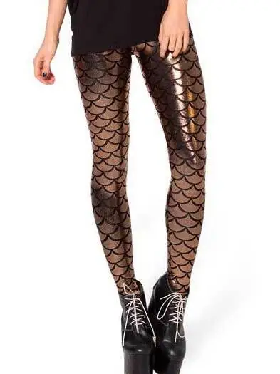 Milk Digital Print Women Mermaid Fish Scale Leggings Plus Size Black Metallic Geometric Stretch Legging Pant For Female