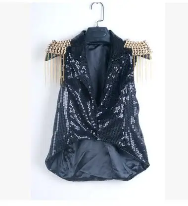 Women Sequins Fringed  Suit Tuxedo Jacket Singer Rivet Jazz Dance Costumes