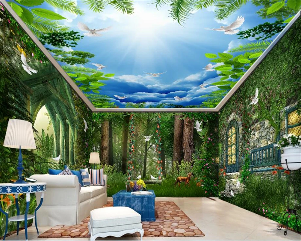 beibehang Classic decorative painting papel de parede 3d wallpaper Forest Dream House Swing Flower Vine housework background