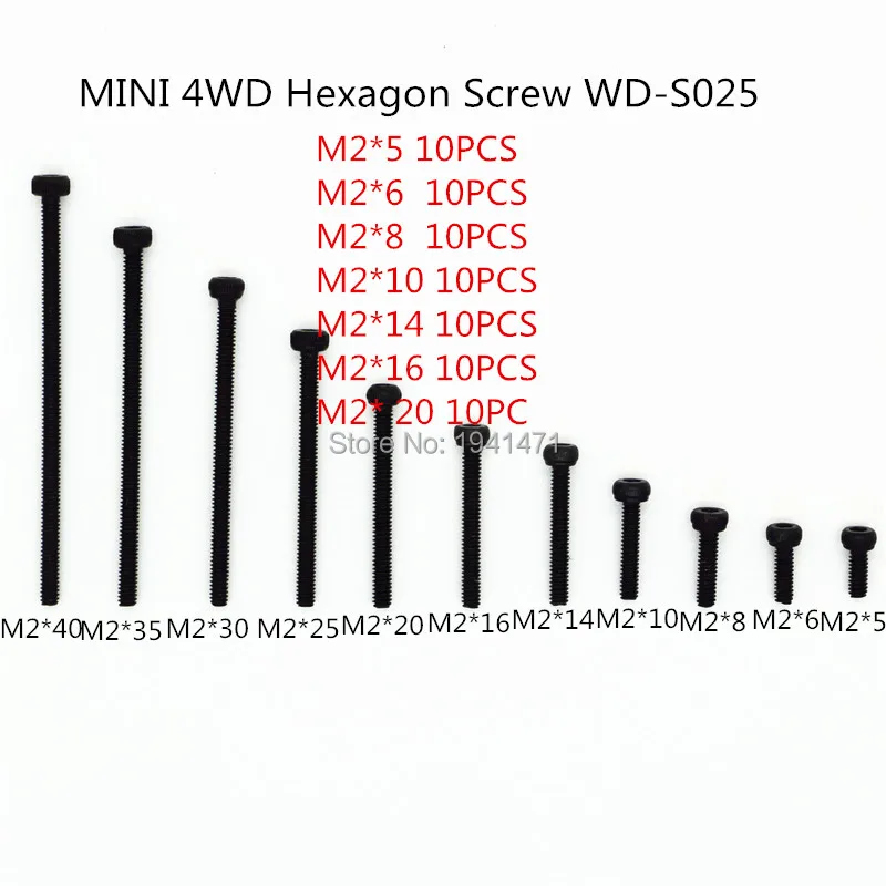 Free Shipping 70Pcs Screws with Nuts RFDTYGR RC Mini 4wd M2 Hexagon Screws Self-made Parts For Tamiya MINI 4WD M2 Hexagon Screws