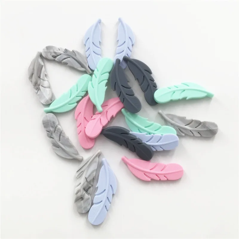 

Chenkai 100pcs BPA Free Silicone Feather Teether Beads DIY Baby Shower Teething Necklace Montessori Sensory Toy Accessories