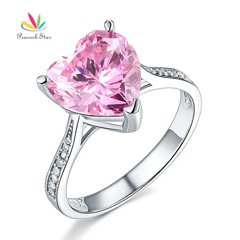 Peacock Star 3.5 Ct Heart Fancy Pink Wedding Promise Engagement Ring Solid 925 Sterling Silver Jewelry CFR8216