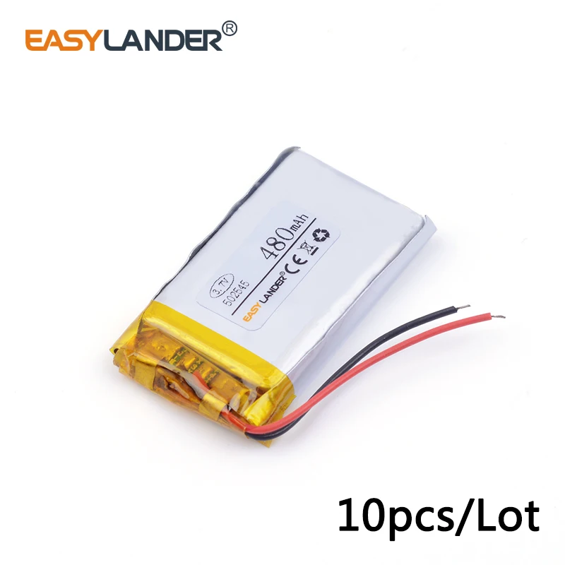 10pcs /Lot 502545 480mah 3.7V Rechargeable Lithium Li-ion Polymer Battery 052545 for MP3 toy