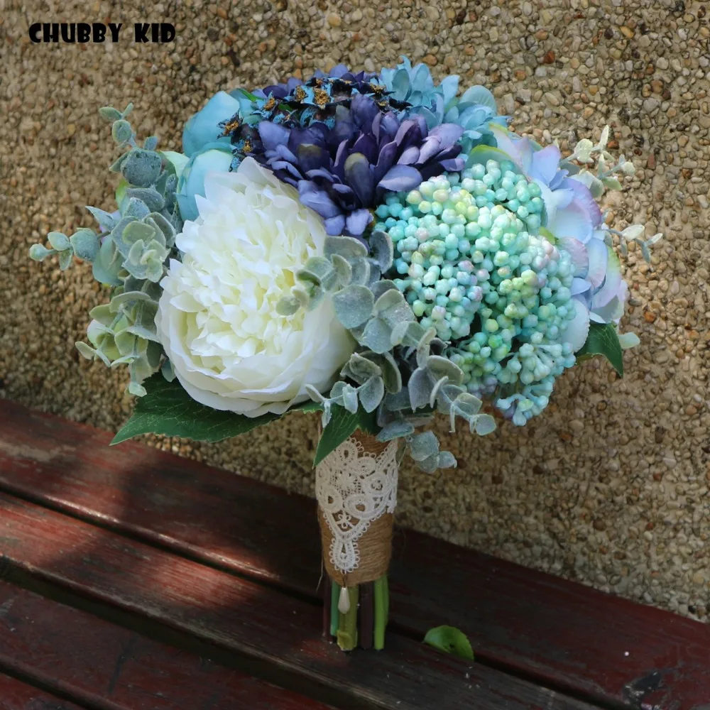 

Vintage natural style 1 bouquet nice wedding bridal bouquet blue color artificial flower bouquet de mariage Bridesmaid bouquet