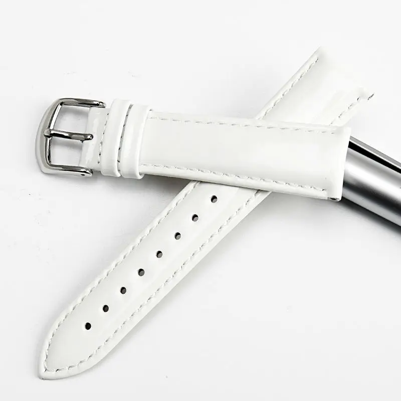 MAIKES New Design 12mm 14mm 16mm 18mm 20mm White Soft Watch Strap Shine Patent Leather Watchbands Genuine Leather Watch Band