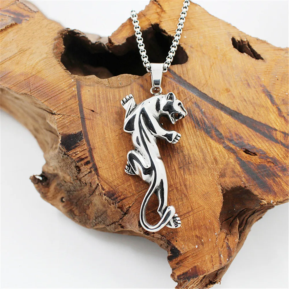 Titanium Steel Leopard Pendant Necklaces Casting Animal Snow Leopard Hiphop/Rock Style Necklace