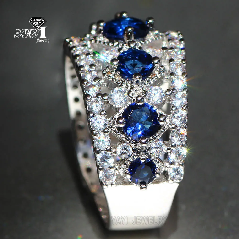 YaYI – bague de fiançailles pour filles, bijoux de princesse, coupe en bleu saphir, Zircon couleur argent, cadeau de mariage, cœur, fête, 625