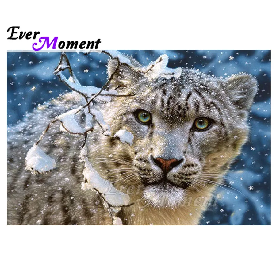 

Ever Moment Diamond Painting Handmade Leopard Snow Staring 5D DIY Picture Of Rhinestone Diamond Embroidery Mosaic ASF1552