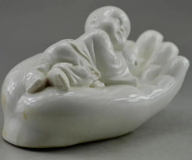 5.9 inch / Exquisite Lovely Chinese Dehua white porcelain  Buddhism sleeping boy in Buddha's sculpture