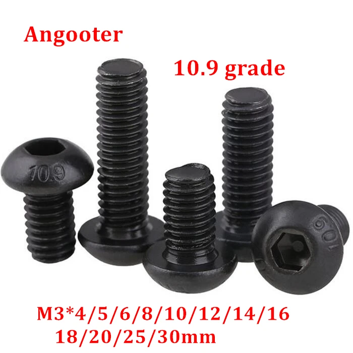 

50pcs M3 grade 10.9 Black Button head screw iso7380 Hex Socket round Button Head Screws Bolts M3*4/5/6/8/10/12/14/16/18/20/25/30