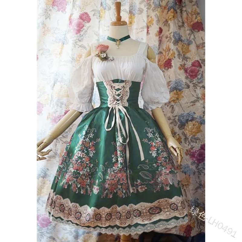 Plus Size Women Dress Off Shoulder Lolita Style Gothic Dress Cosplay Dress Vintage Printed Puff Sleeve Bandage Dress