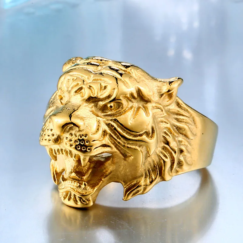 BEIER Stainless Steel Titanium Tiger Head Ring Men Personality Unique Men\'s Animal Amulet Jewelry good detail BR8-307 US size