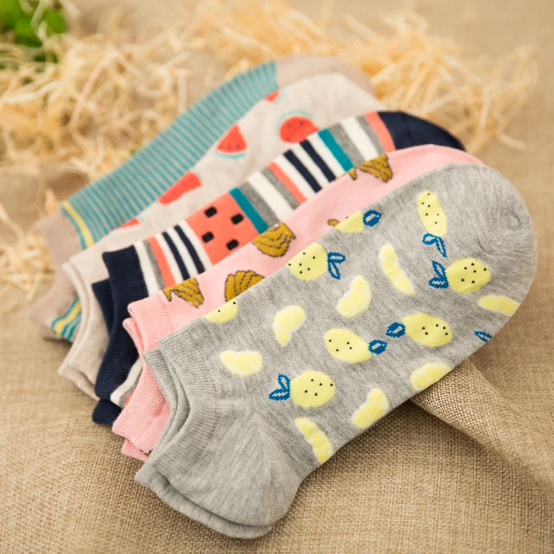 5 Pairs New summer women Ctue Fruits Banana Casual  ankle cotton socks boat sock slippers harajuku EUR35-40