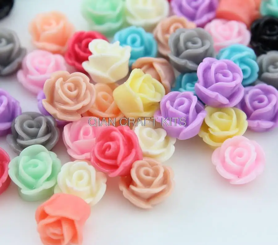 

400pcs- Teeny Tiny Mixed Color Rose Cabochons, Rose Shaped Flatback Cabochons 10mm pastel color