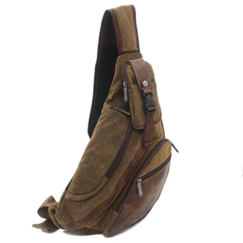 Men Canvas Sling Chest Day Back Pack Bag Travel High Capacity Retro Cross Body Single Rucksack Shoulder Messenger Bags Triangle