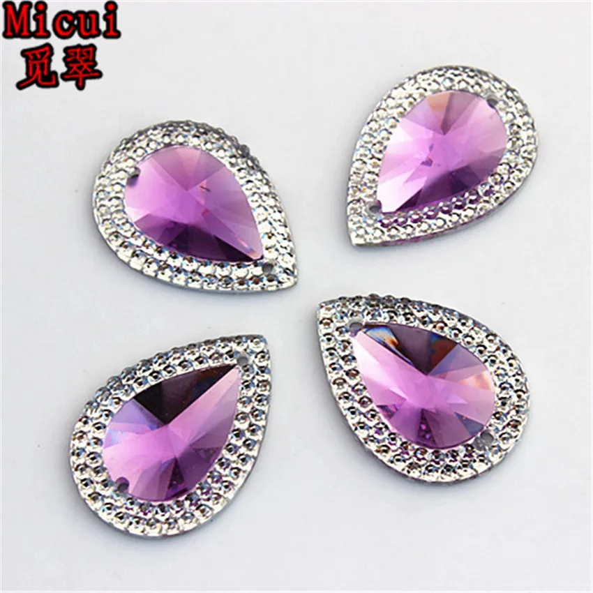 Micui 50pcs 18*25mm AB Color Drop Resin Crystal Resin Rhinestones Beads Flat back Sewing Buttons Sew On 2 hole ZZ474