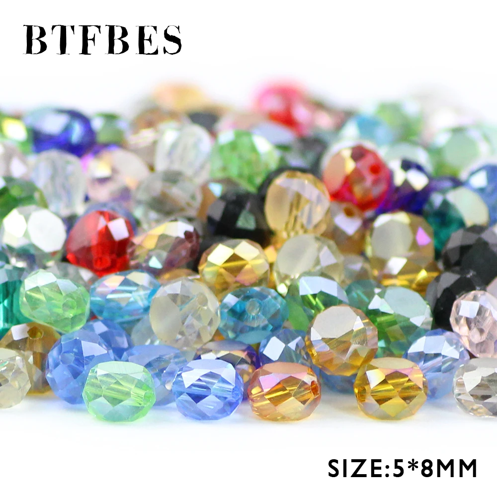 BTFBES Bread Shape Flat Round Austrian Crystal Beads 50pcs 5*8mm Top Quality Matte Glass Loose Beads For Jewelry Making Bracele