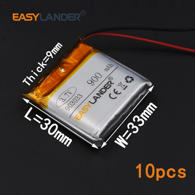 

10pcs/Lot 3.7V 900mAh 903033 Rechargeable Lithium Li-ion Polymer Battery 093033 Batteries