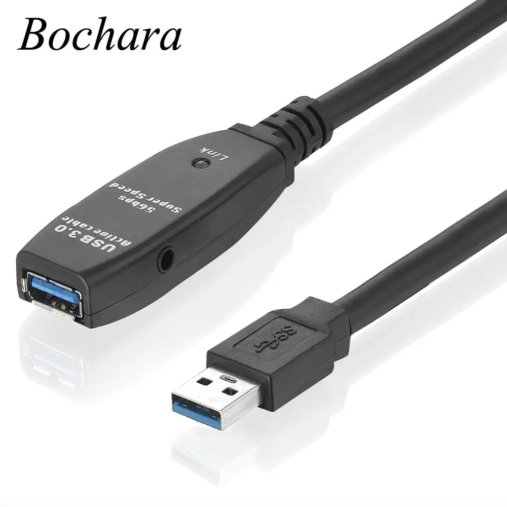 Bochara Active Repeater USB 3.0 Extension Cable Male to Female OD7mm Built-in IC Chip Foil+Braided Shielded 5M 10M 15M 20M 30M