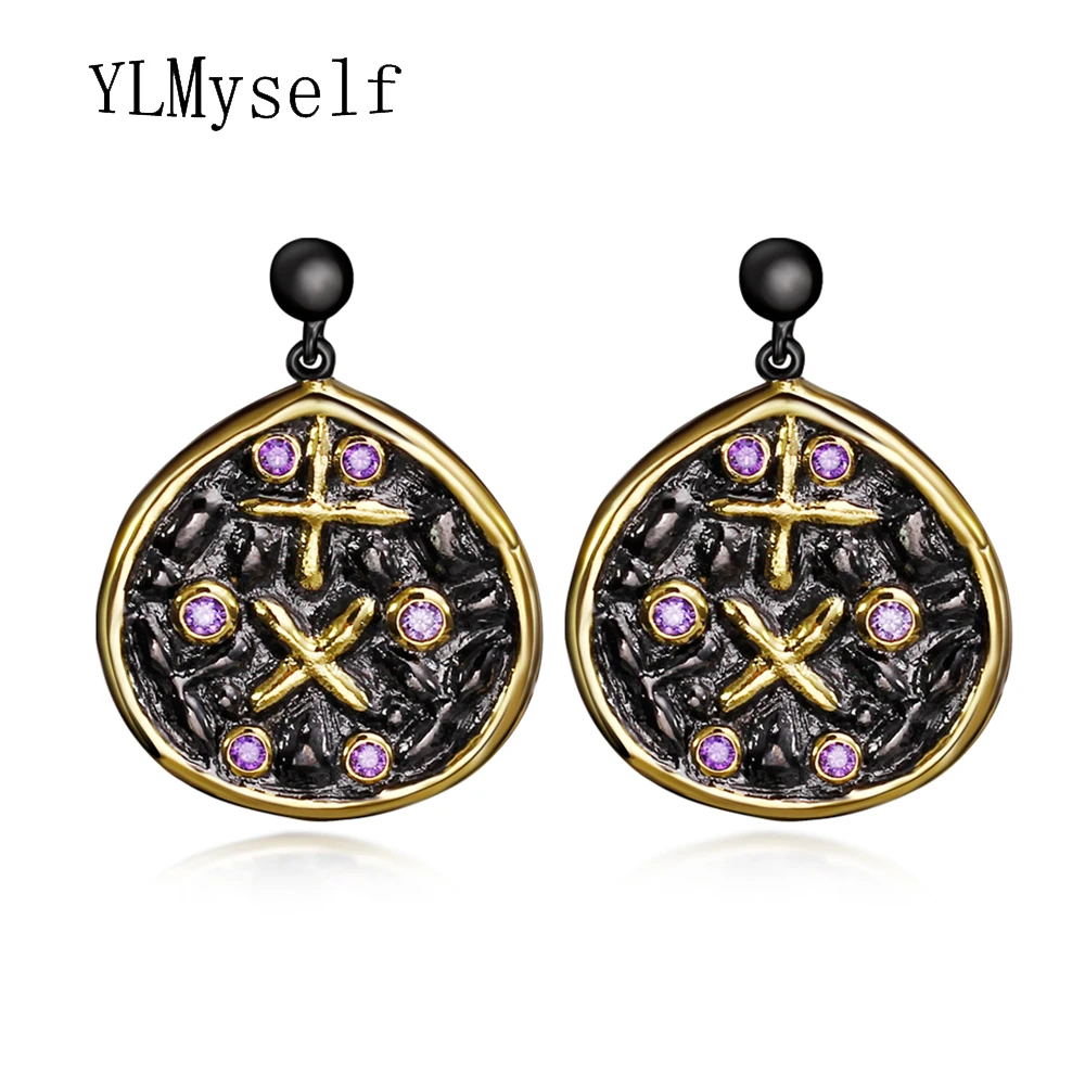 Nice water drop Earrings black with purple stones high quality fast delivery female dangling Earring jewelry