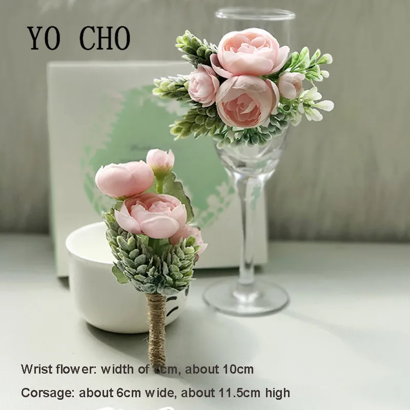 TỰ LÀM Cô Dâu Boutonnieres Corsages Tay Flores Lụa Cổ Tay Hoa Vàng Cưới Hoa cho Cô Dâu Trang Trí Chân Hoa Hồng Cổ Tay Hoa