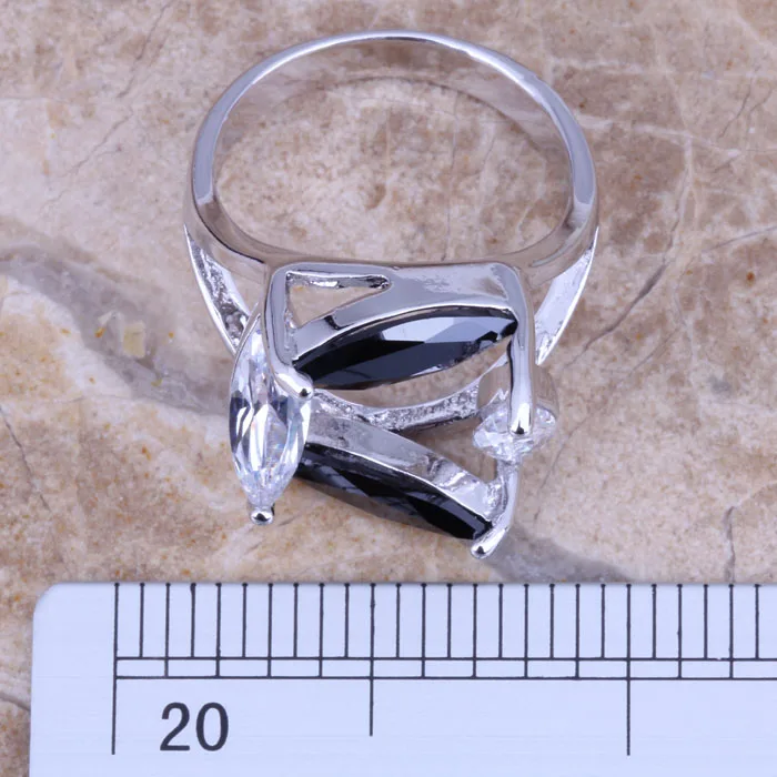 Valuable White CZ Black Cubic Zirconia Silver Plated  Ring Size 6 / 7 / 8 / 9 R0217