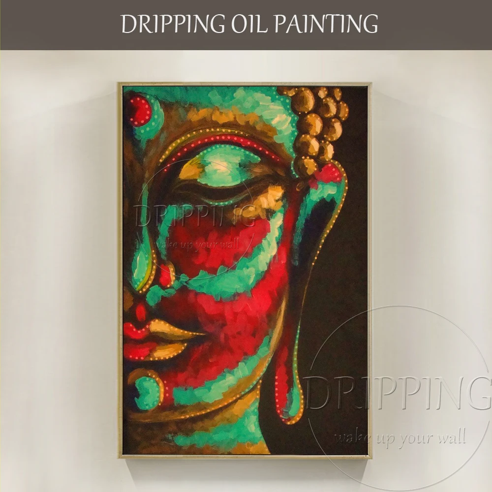 

New Painting Hand-painted Abstract Colors Buddha Portrait Oil Painting on Canvas Religion Abstract Buddha Head Oil Painting