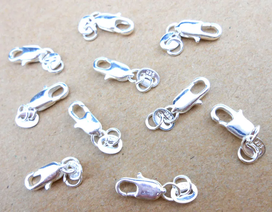 

Wholesale Jewelry Findings 50PC Real Pure 925 Stamped Silver Lobster Clasps With 925 Tag For Necklace+Opening Jump Rings LOGO