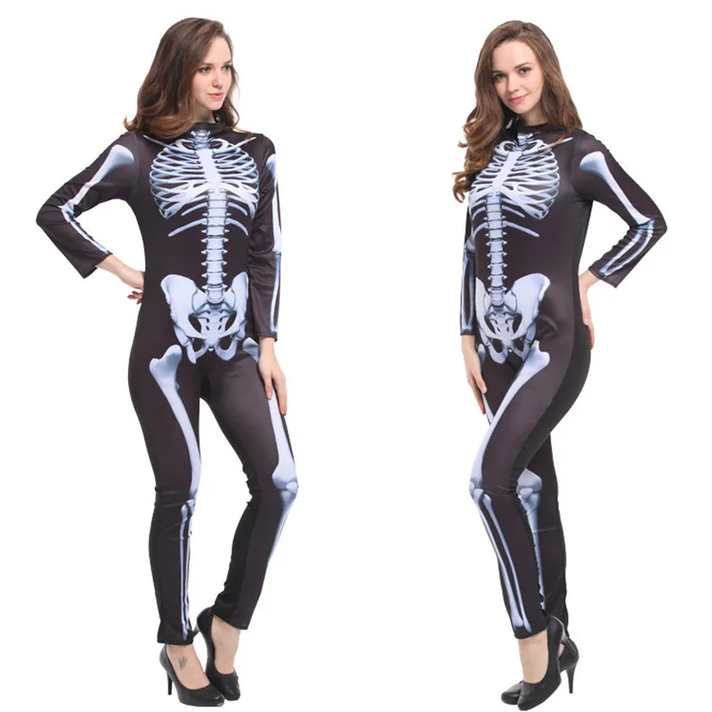 Female Scary Skeleton Costumes Woman Halloween Tights Ghost Step Cosplay Carnival Easter Tricky Shuffle Nightclub Party Dress