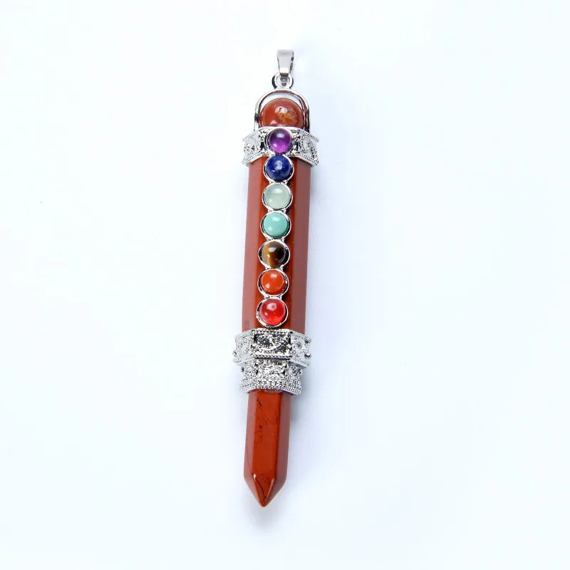 Silver Plated Natural Stone Amethysts Pink Crystal Pendulum Charms Necklaces Reiki Healing 7 Chakra Beads Pencil Point Pendants