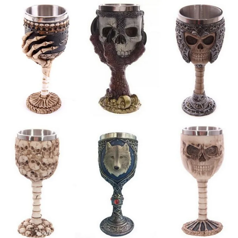 

Bar creative palm skull goblet full 3D knights stainless steel drinking cup mug pineapple cocktail cup