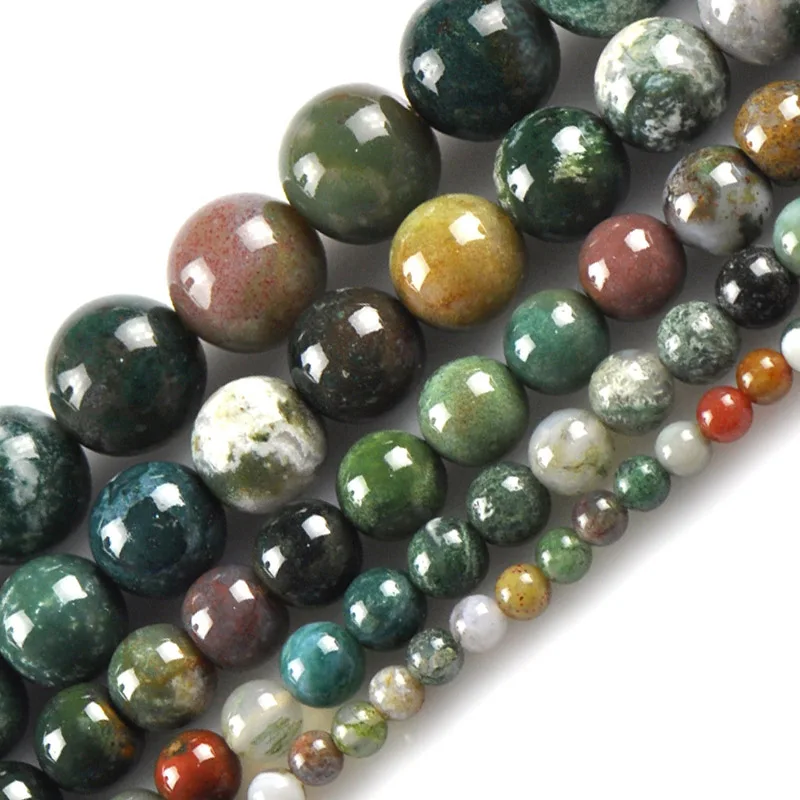 

2-20mm Natural Round Multicolor Green Indian Agate Stone Beads for Jewelry Making Beads DIY Beads Bracelet For Women Gift