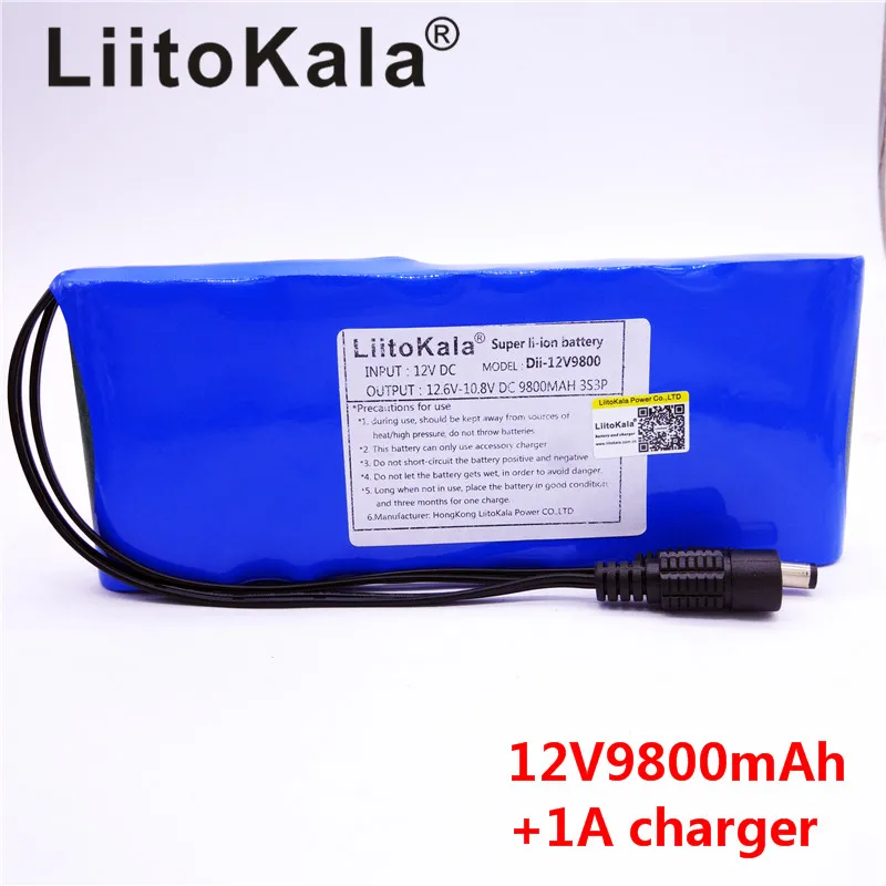 Liitokala New 12V 9800mAh battery pack lithium ion camera camera battery and 12.6V 1A charger eu / us plug