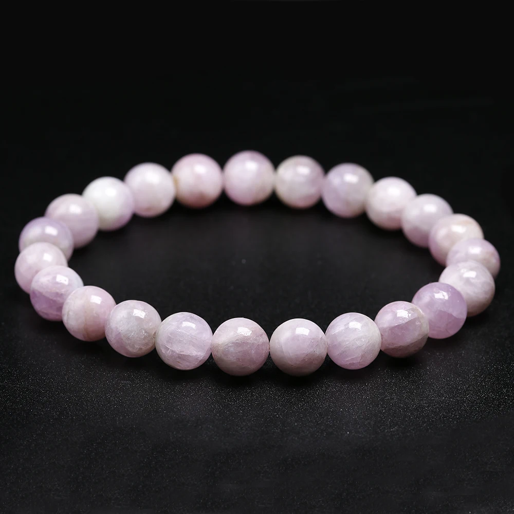 Personalized Natural Kunzite Stone Beads Bangle Elastic Women Stretch Bracelet