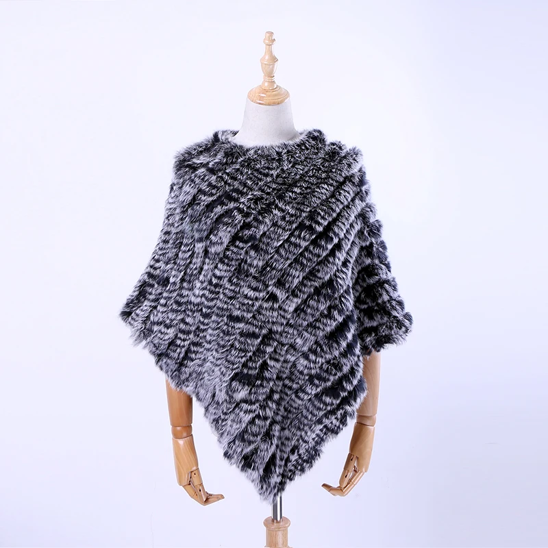 Free shipping spring autumn Genuine Real Knitted Rabbit Fur Poncho Wrap scarves women natural rabbit fur Shawl triangle Cape